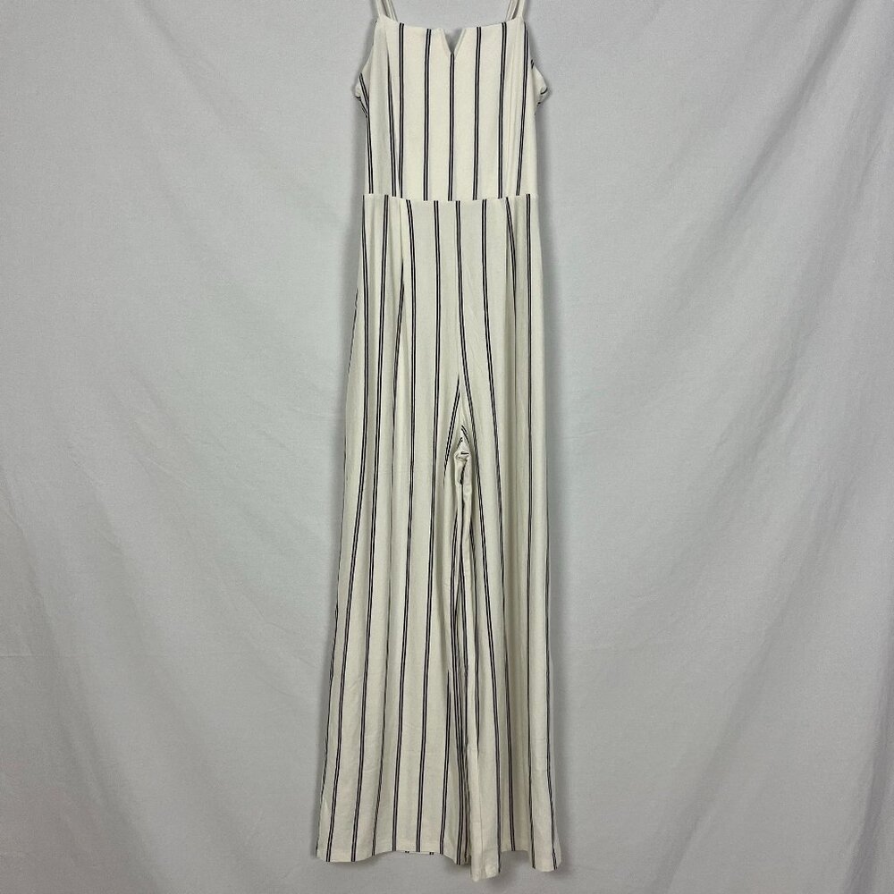 Bershka Black White Cream Pinstripe Jumpsuit Adjustable Spaghetti Straps Size XS